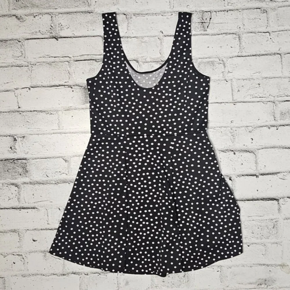 H&M Black White Polka Dot Mini Dress Women’s Size 14 Sleeveless - Picture 5 of 6